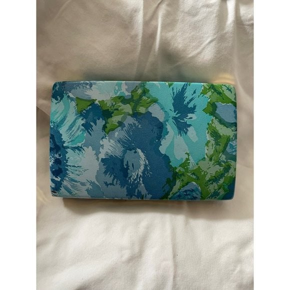 Antique/Vintage Blue/Green Floral Hard Jewelry Earring Case - Picture 3 of 10